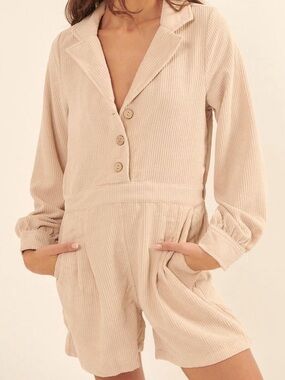 Vestique Taylor Cream Corduroy Button-Front Romper Women’s Small